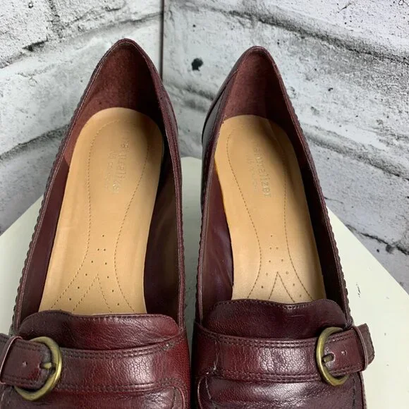 Naturalizer N5 Comfort Burgundy Leather Mid Block Heel Loafer Pump - Picture 5 of 9